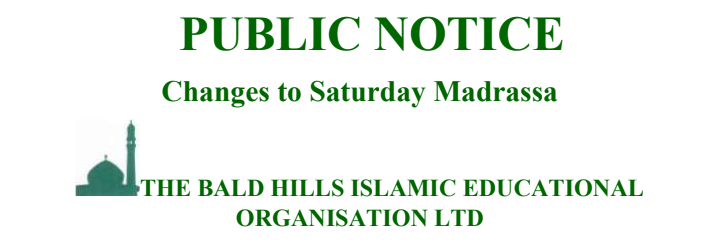 Public Notice Saturday Madrasa